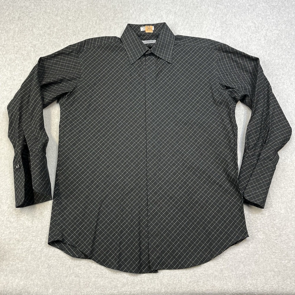 Claiborne Luxe Dress Shirt Mens Large Black Check Long Sleeve Button Down